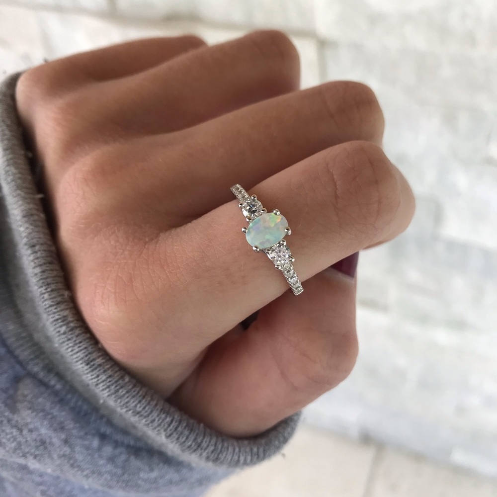 925 Sterling Silver Oval White Opal CZ Ring - Picture 2 of 9